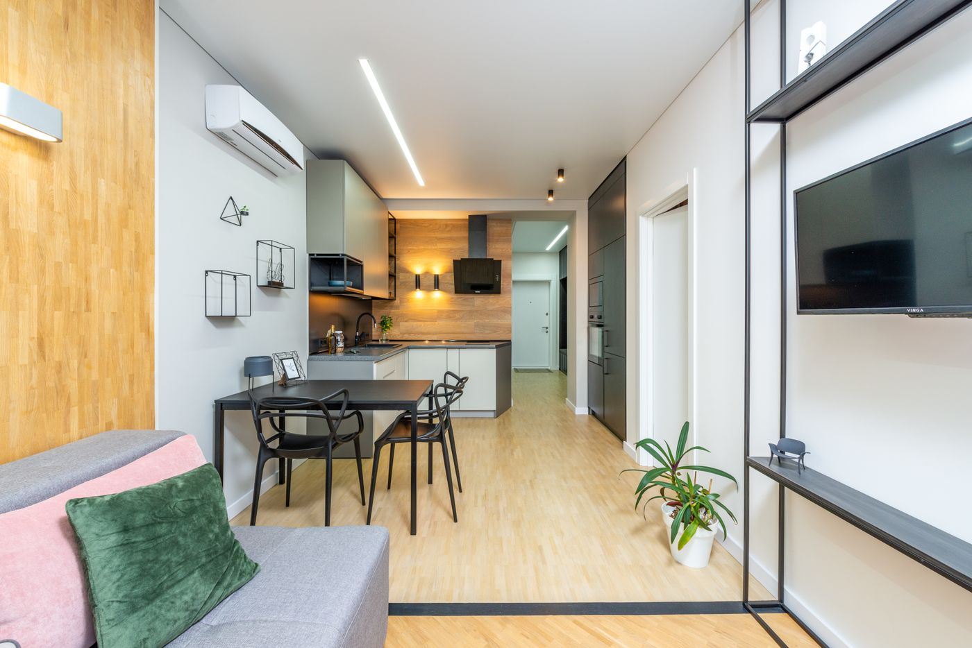 Studio apartment interior with a planned cooling layout